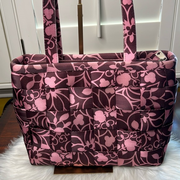 Harveys Handbags - HARVEYS Seatbelt Classic Brown & Pink Leaf and Florals Shoulder Bag Vintage EC